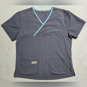 Urbane Scrub Top Size S Small Gray Bl7e Trim Short Sleeve Shirt With Pockets